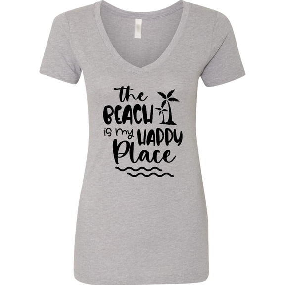 Inktastic Spring Break the Beach is My Happy Place Women's V-Neck T-Shirt
