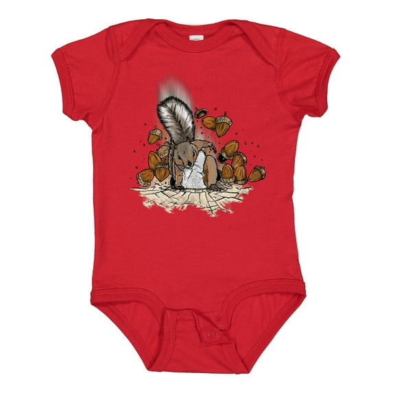 Inktastic Squirrel Superhero Landing with Acorns Boys or Girls Baby Bodysuit