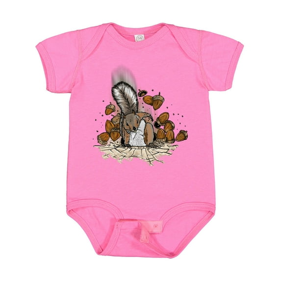 Inktastic Squirrel Superhero Landing with Acorns Boys or Girls Baby Bodysuit