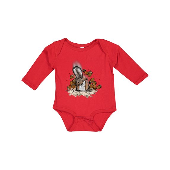 Inktastic Squirrel Superhero Landing with Acorns Boys or Girls Long Sleeve Baby Bodysuit