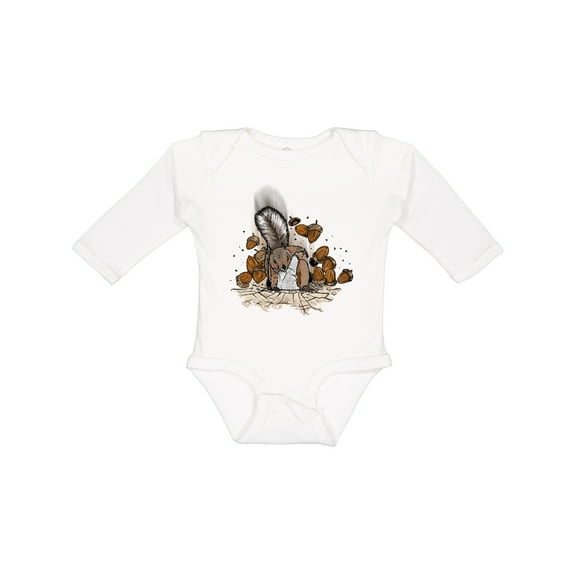 Inktastic Squirrel Superhero Landing with Acorns Boys or Girls Long Sleeve Baby Bodysuit