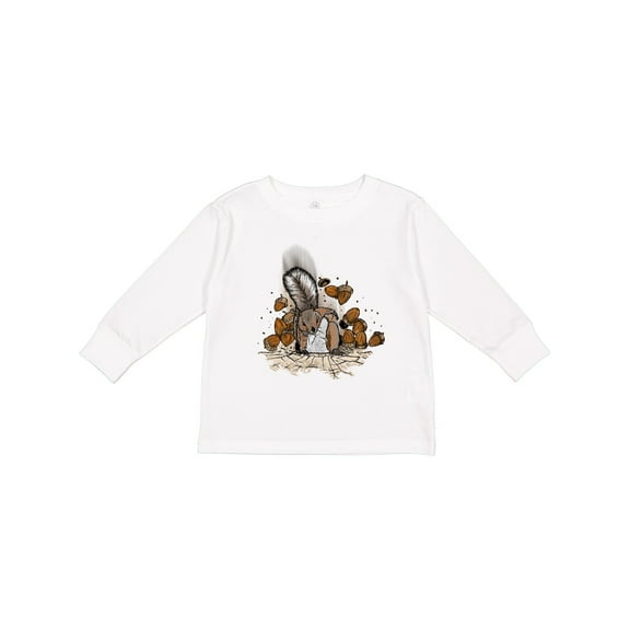 Inktastic Squirrel Superhero Landing with Acorns Boys or Girls Long Sleeve Toddler T-Shirt