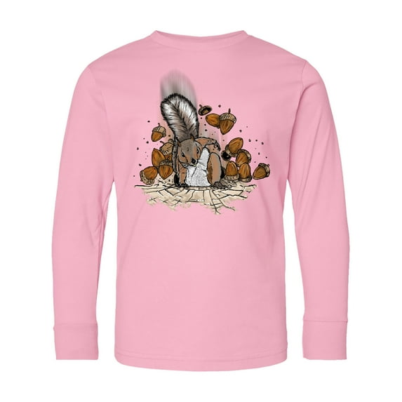 Inktastic Squirrel Superhero Landing with Acorns Long Sleeve Youth T-Shirt