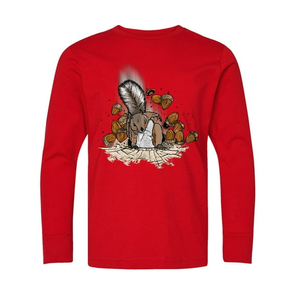 Inktastic Squirrel Superhero Landing with Acorns Long Sleeve Youth T-Shirt