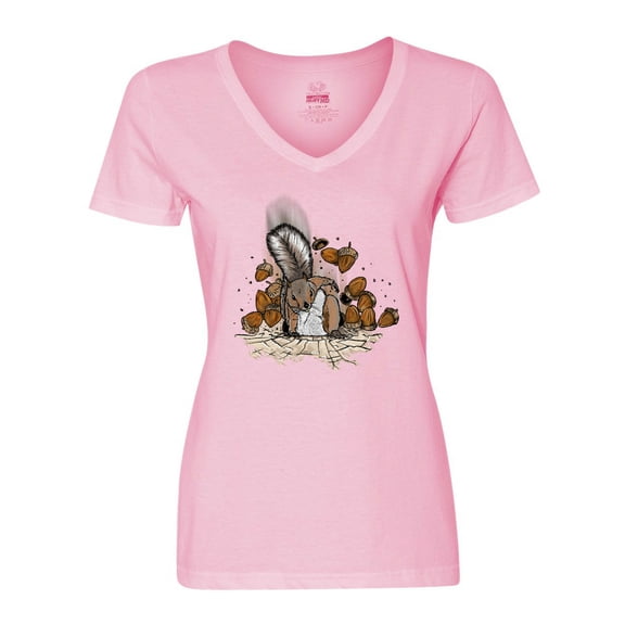 Inktastic Squirrel Superhero Landing with Acorns Women's V-Neck T-Shirt