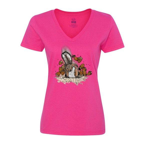 Inktastic Squirrel Superhero Landing with Acorns Women's V-Neck T-Shirt