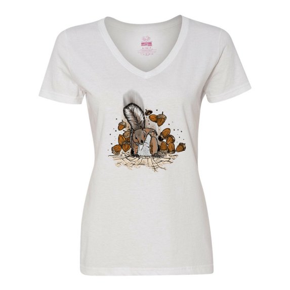 Inktastic Squirrel Superhero Landing with Acorns Women's V-Neck T-Shirt