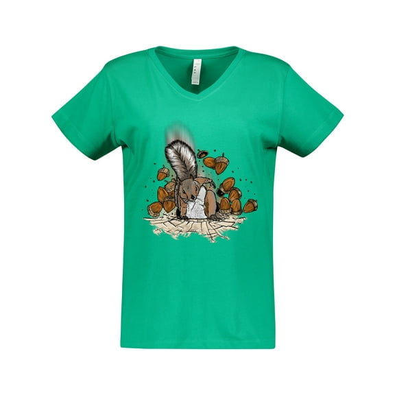 Inktastic Squirrel Superhero Landing with Acorns Women's V-Neck T-Shirt
