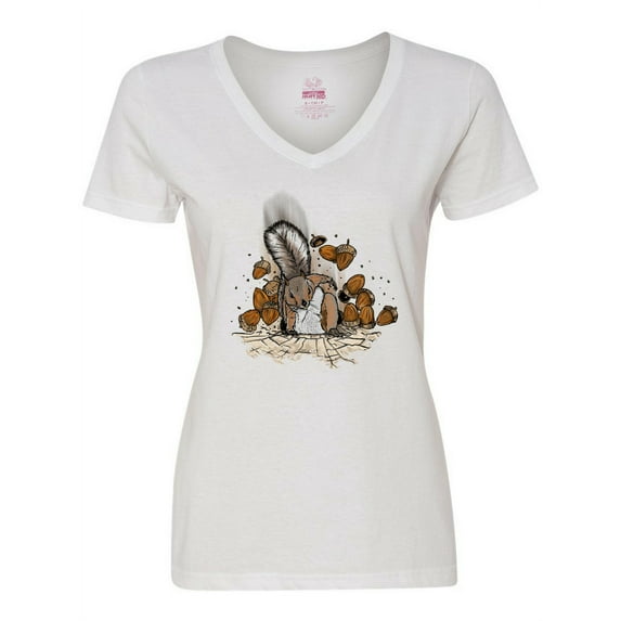 Inktastic Squirrel Superhero Landing with Acorns Women's V-Neck T-Shirt
