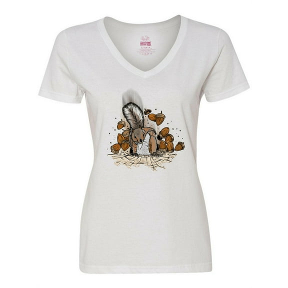 Inktastic Squirrel Superhero Landing with Acorns Women's V-Neck T-Shirt