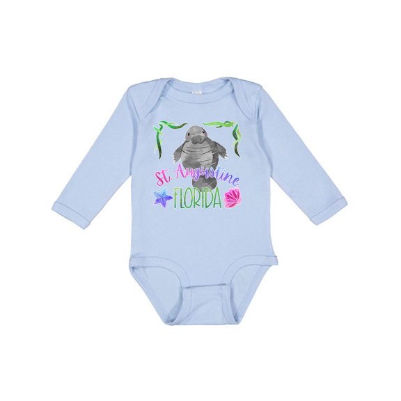 Inktastic St. Augustine Florida Cute Swimming Manatee Boys or Girls Long Sleeve Baby Bodysuit