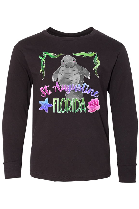 St. Augustine Florida Cute Swimming Manatee Long Sleeve Youth T-Shirt