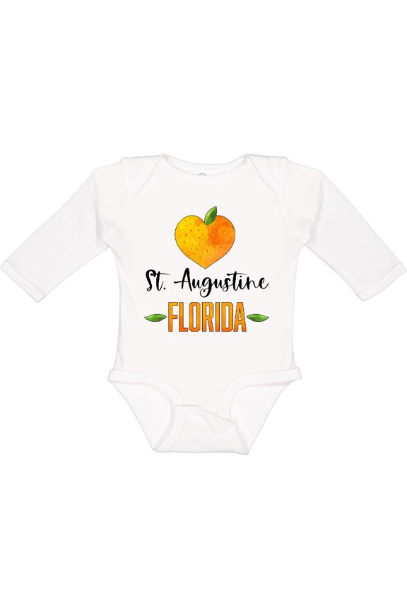 St. Augustine Florida Orange in Heart Boys or Girls Long Sleeve Baby Bodysuit