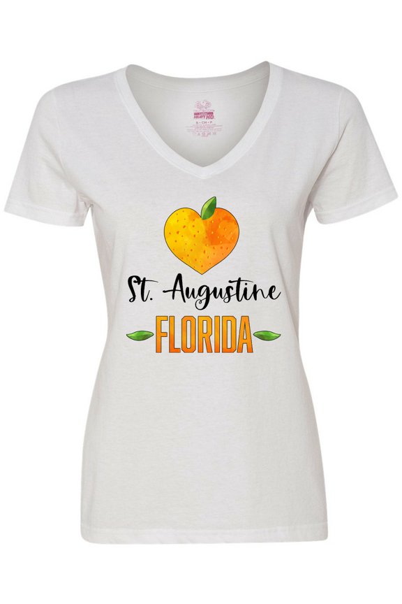 St. Augustine Florida Orange in Heart Women's V-Neck T-Shirt