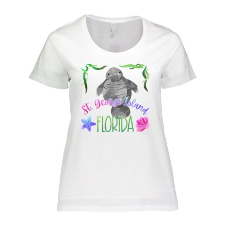 Inktastic St. George Island Florida Cute Swimming Manatee Women's Plus Size T-Shirt
