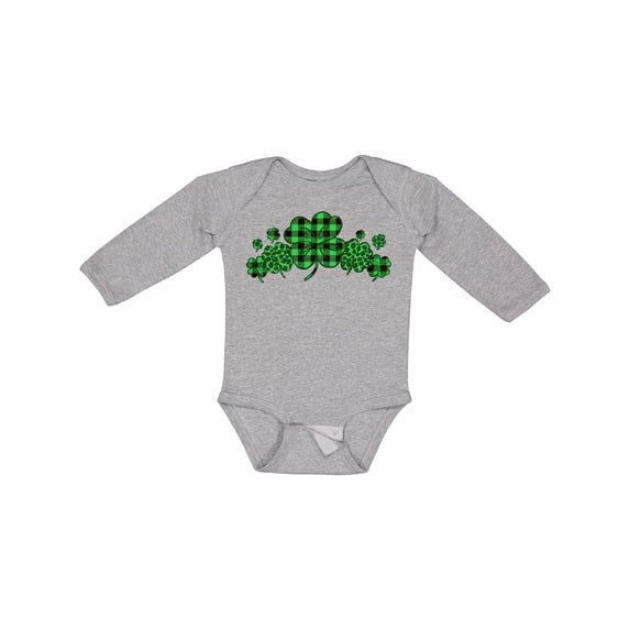 Inktastic St. Patrick's Day Clovers in Plaid Boys or Girls Long Sleeve Baby Bodysuit