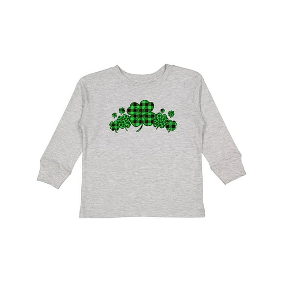 Inktastic St. Patrick's Day Clovers in Plaid Boys or Girls Long Sleeve Toddler T-Shirt