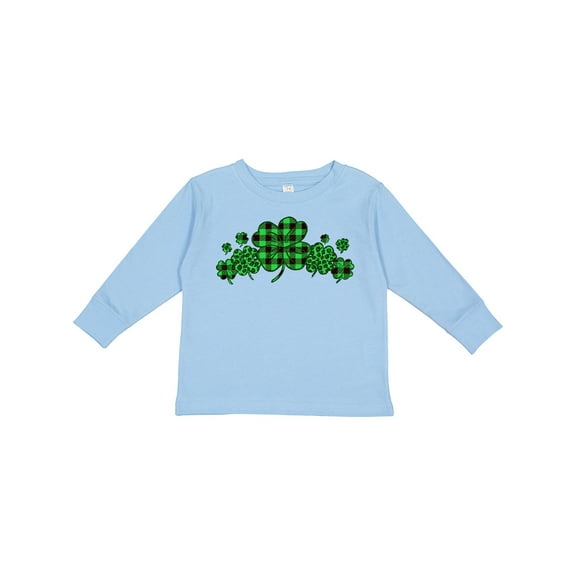 Inktastic St. Patrick's Day Clovers in Plaid Boys or Girls Long Sleeve Toddler T-Shirt
