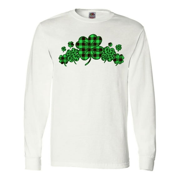 Inktastic St. Patrick's Day Clovers in Plaid Long Sleeve T-Shirt
