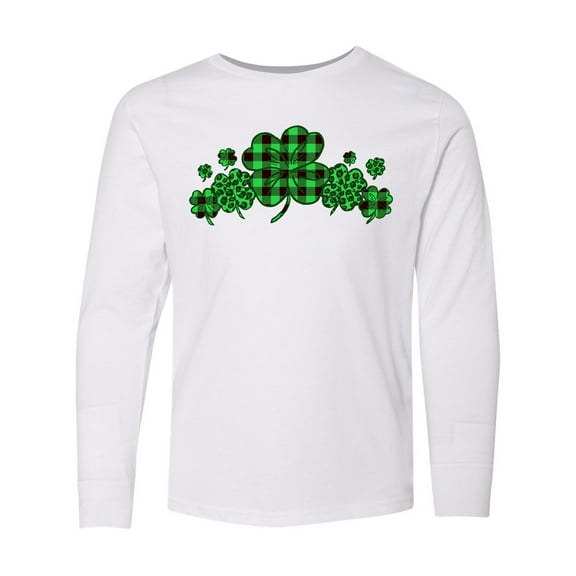 Inktastic St. Patrick's Day Clovers in Plaid Long Sleeve Youth T-Shirt