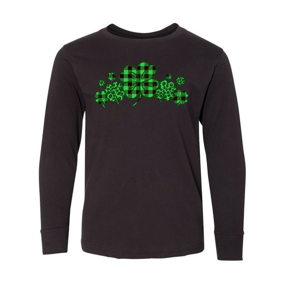 Inktastic St. Patrick's Day Clovers in Plaid Long Sleeve Youth T-Shirt