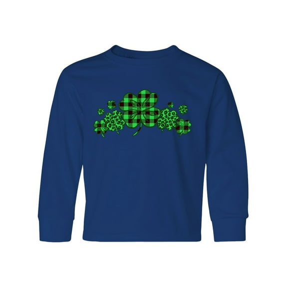 Inktastic St. Patrick's Day Clovers in Plaid Long Sleeve Youth T-Shirt
