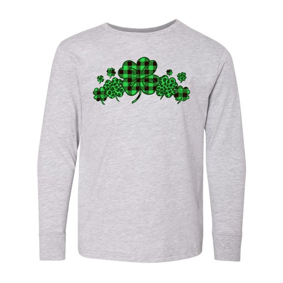 Inktastic St. Patrick's Day Clovers in Plaid Long Sleeve Youth T-Shirt