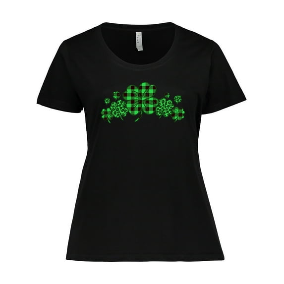 Inktastic St. Patrick's Day Clovers in Plaid Women's Plus Size T-Shirt