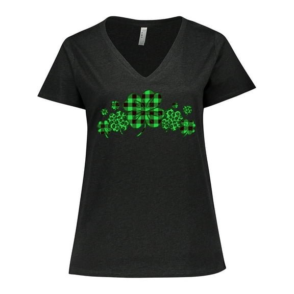Inktastic St. Patrick's Day Clovers in Plaid Women's Plus Size V-Neck T-Shirt