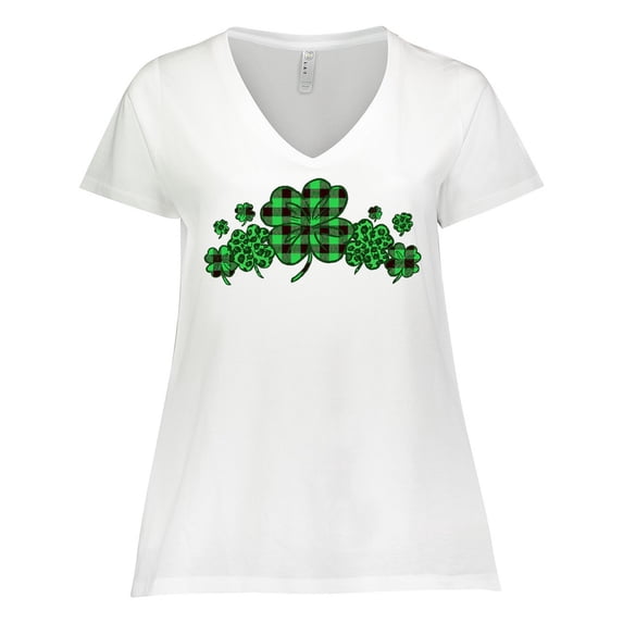 Inktastic St. Patrick's Day Clovers in Plaid Women's Plus Size V-Neck T-Shirt