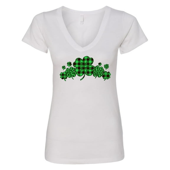 Inktastic St. Patrick's Day Clovers in Plaid Women's V-Neck T-Shirt