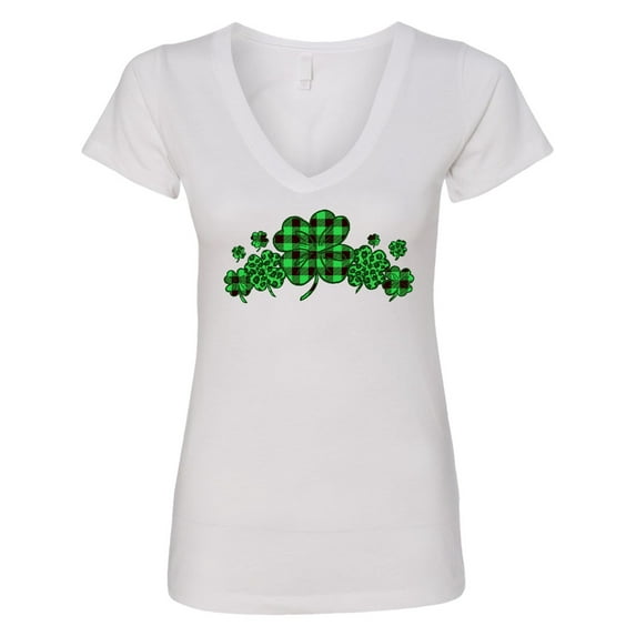 Inktastic St. Patrick's Day Clovers in Plaid Women's V-Neck T-Shirt