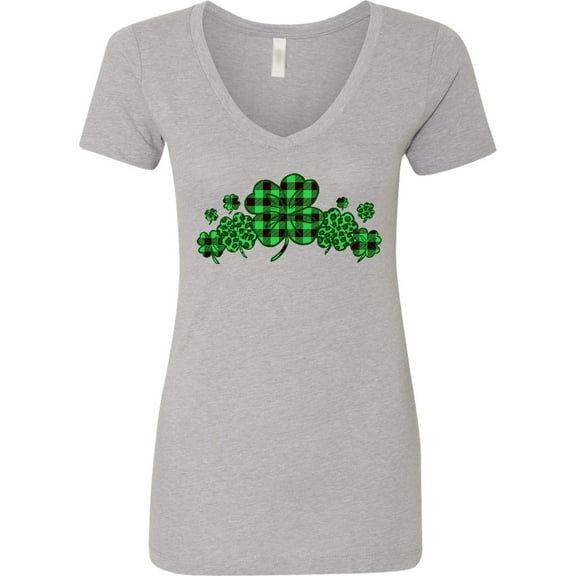Inktastic St. Patrick's Day Clovers in Plaid Women's V-Neck T-Shirt