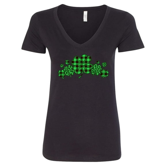 Inktastic St. Patrick's Day Clovers in Plaid Women's V-Neck T-Shirt