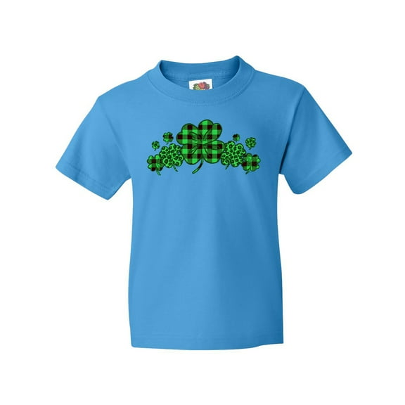 Inktastic St. Patrick's Day Clovers in Plaid Youth T-Shirt