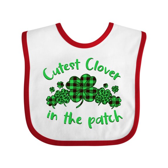 Inktastic St. Patrick's Day Cutest Clover in the Patch in Plaid Boys or Girls Baby Bib