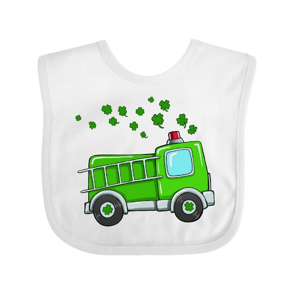 Inktastic St. Patrick's Day Green Fire Truck with Clovers Boys or Girls Baby Bib