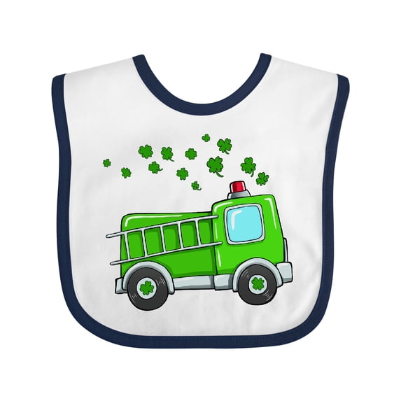 Inktastic St. Patrick's Day Green Fire Truck with Clovers Boys or Girls Baby Bib