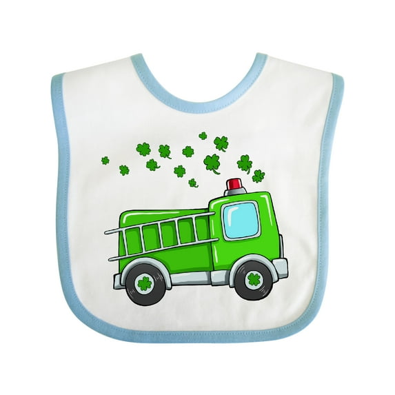 Inktastic St. Patrick's Day Green Fire Truck with Clovers Boys or Girls Baby Bib