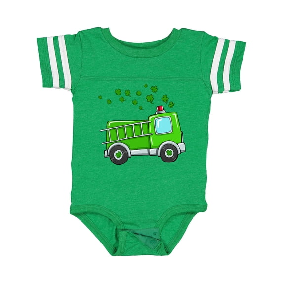 Inktastic St. Patrick's Day Green Fire Truck with Clovers Boys or Girls Baby Bodysuit