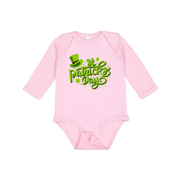 Inktastic St. Patrick's Day Hand Lettering with Green Top Hat Boys or Girls Long Sleeve Baby Bodysuit