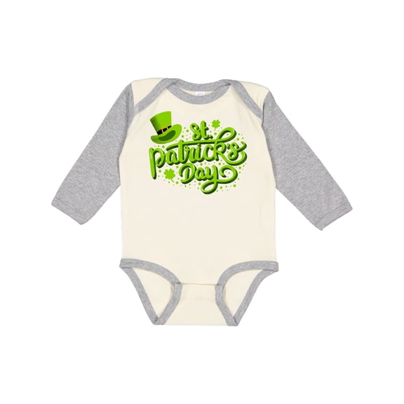 Inktastic St. Patrick's Day Hand Lettering with Green Top Hat Boys or Girls Long Sleeve Baby Bodysuit