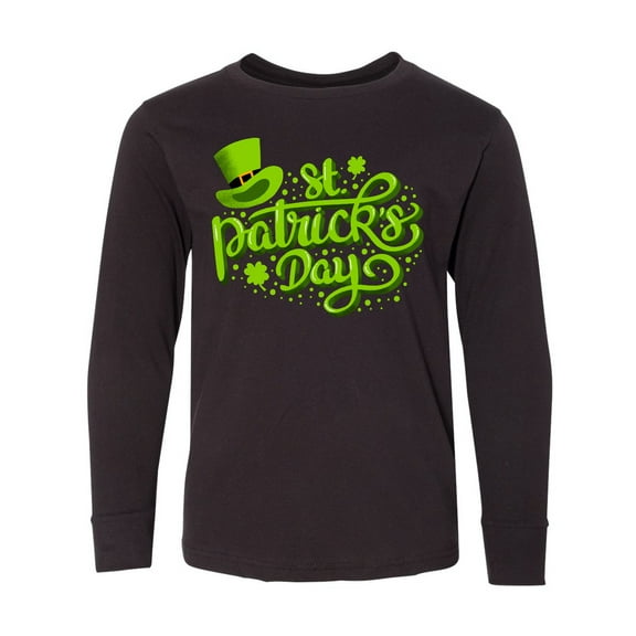 Inktastic St. Patrick's Day Hand Lettering with Green Top Hat Long Sleeve Youth T-Shirt