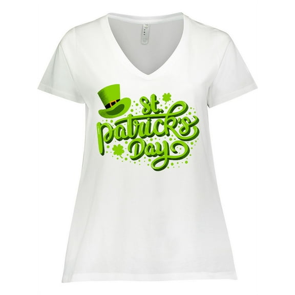 Inktastic St. Patrick's Day Hand Lettering with Green Top Hat Women's Plus Size V-Neck T-Shirt