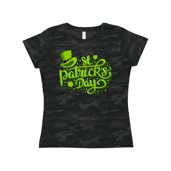 Inktastic St. Patrick's Day Hand Lettering with Green Top Hat Women's T-Shirt