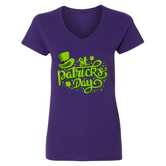 Inktastic St. Patrick's Day Hand Lettering with Green Top Hat Women's V-Neck T-Shirt