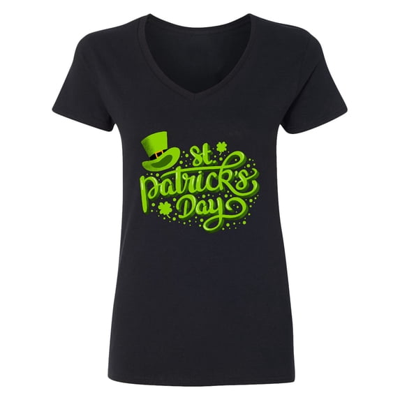 Inktastic St. Patrick's Day Hand Lettering with Green Top Hat Women's V-Neck T-Shirt