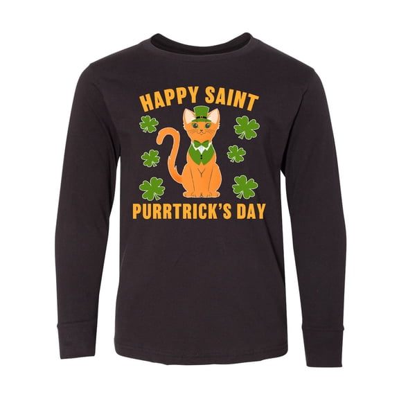 Inktastic St. Patrick's Day Happy Saint Purrtrick's Day Long Sleeve Youth T-Shirt