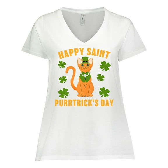 Inktastic St. Patrick's Day Happy Saint Purrtrick's Day Women's Plus Size V-Neck T-Shirt