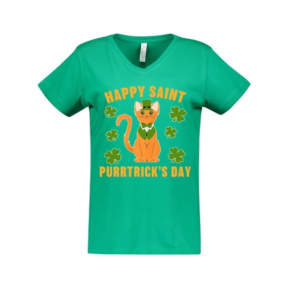 Inktastic St. Patrick's Day Happy Saint Purrtrick's Day Women's V-Neck T-Shirt